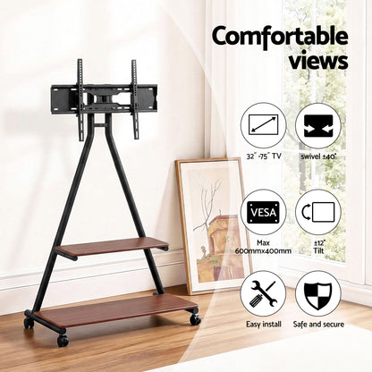 Artiss Mobile TV Stand Rolling Cart Wheels 32-75" Heavy Duty 133kg Mount Bracket - Image 6
