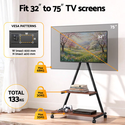 Artiss Mobile TV Stand Rolling Cart Wheels 32-75" Heavy Duty 133kg Mount Bracket - Image 7