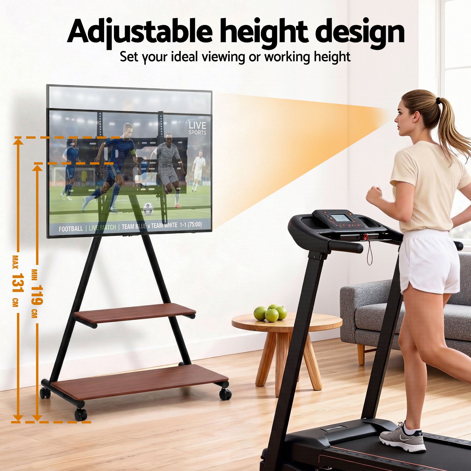Artiss Mobile TV Stand Rolling Cart Wheels 32-75" Heavy Duty 133kg Mount Bracket - Image 8