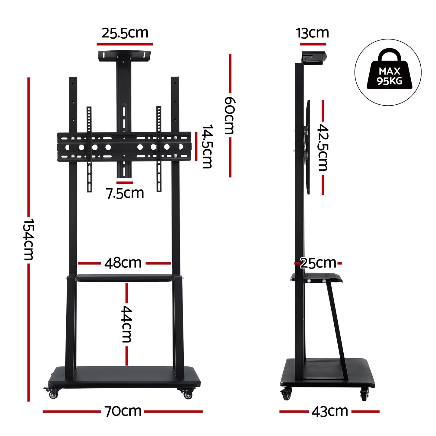 Artiss TV Stand 32-70" Universal Mobile Adjustable Height TV Stand with Wheels - Image 3