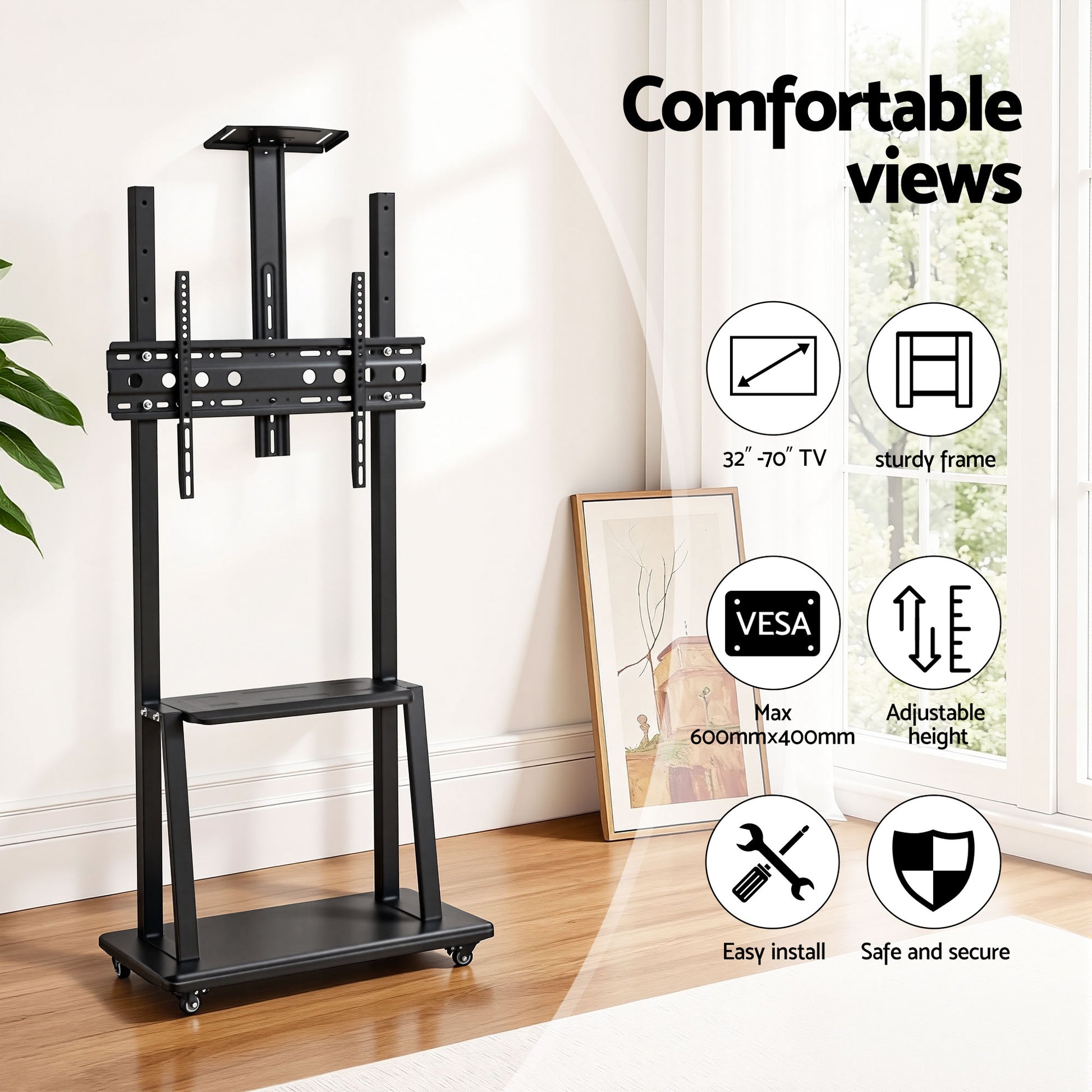 Artiss TV Stand 32-70" Universal Mobile Adjustable Height TV Stand with Wheels - Image 5