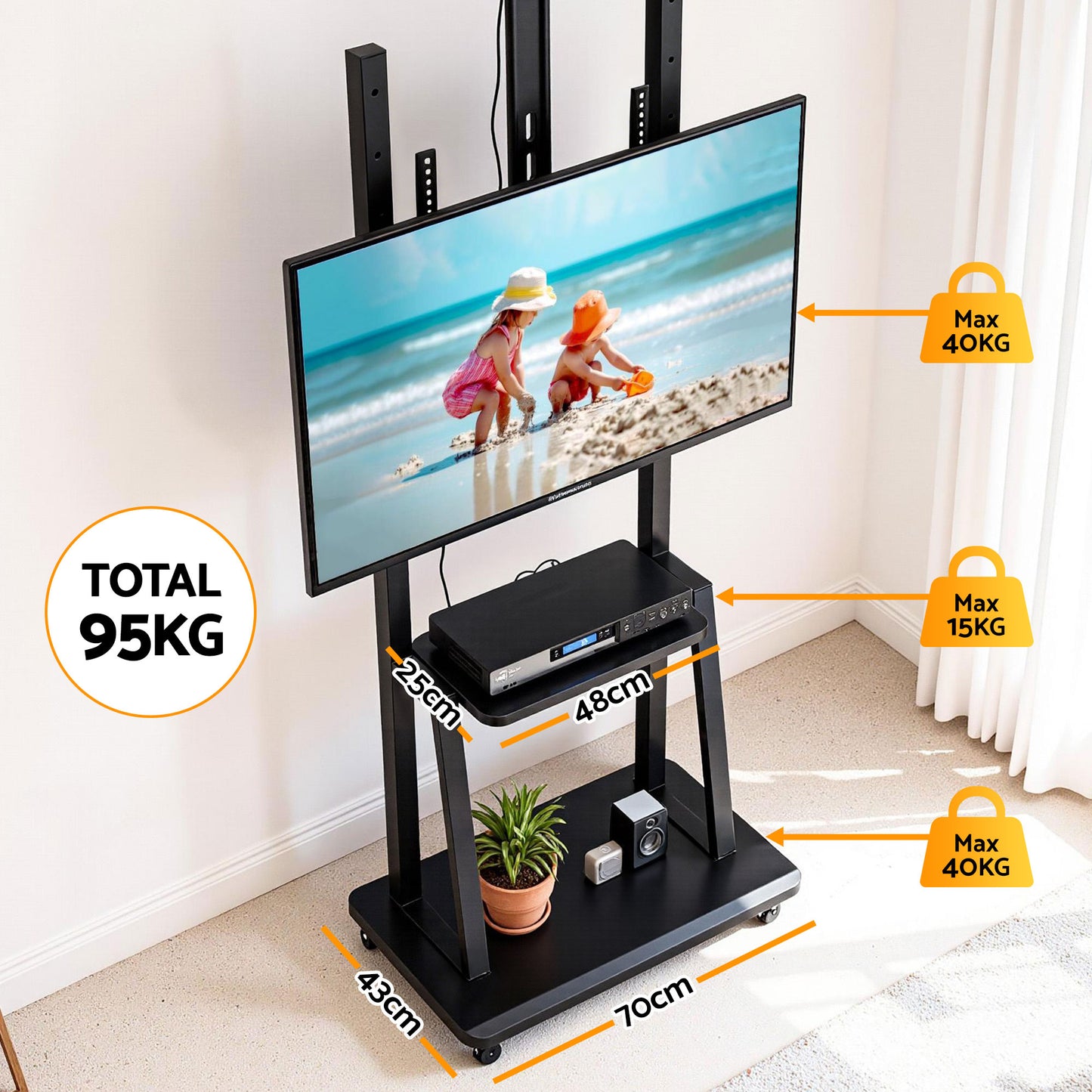 Artiss TV Stand 32-70" Universal Mobile Adjustable Height TV Stand with Wheels - Image 7