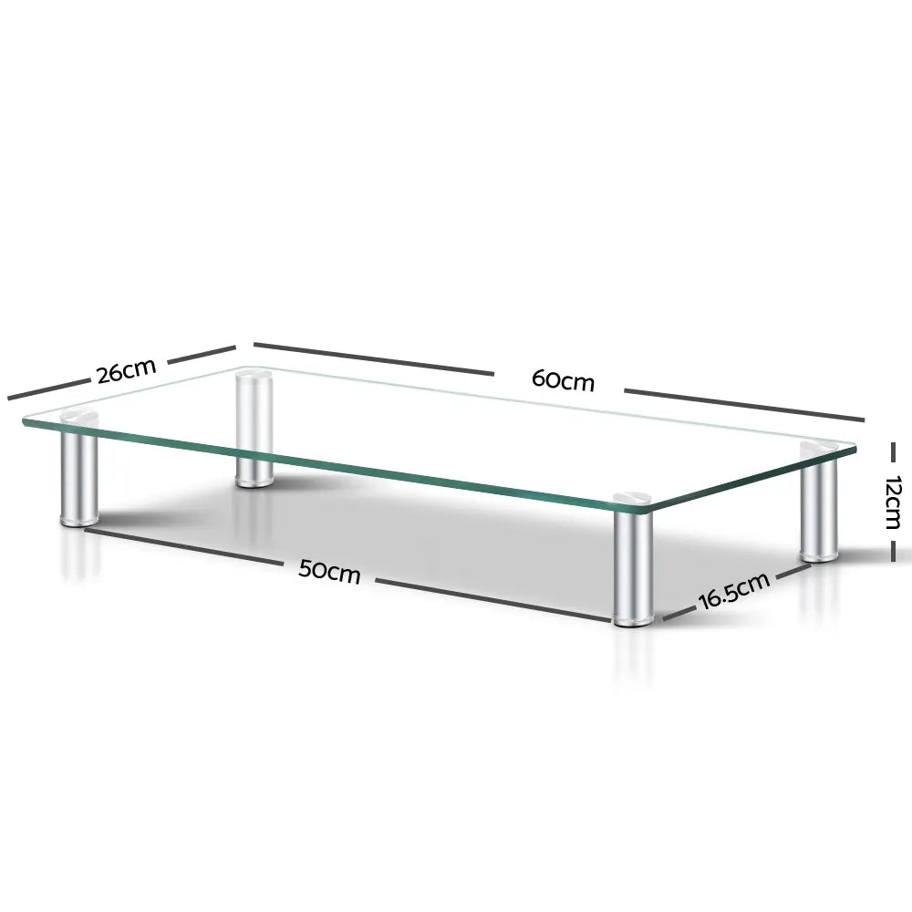 Artiss Monitor Stand Riser with Height Adjustable Computer Laptop Printer Screen Glass Display Shelf - Image 2