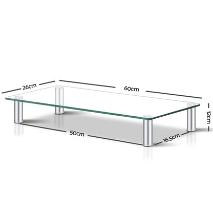 Artiss Monitor Stand Riser with Height Adjustable Computer Laptop Printer Screen Glass Display Shelf - Image 2