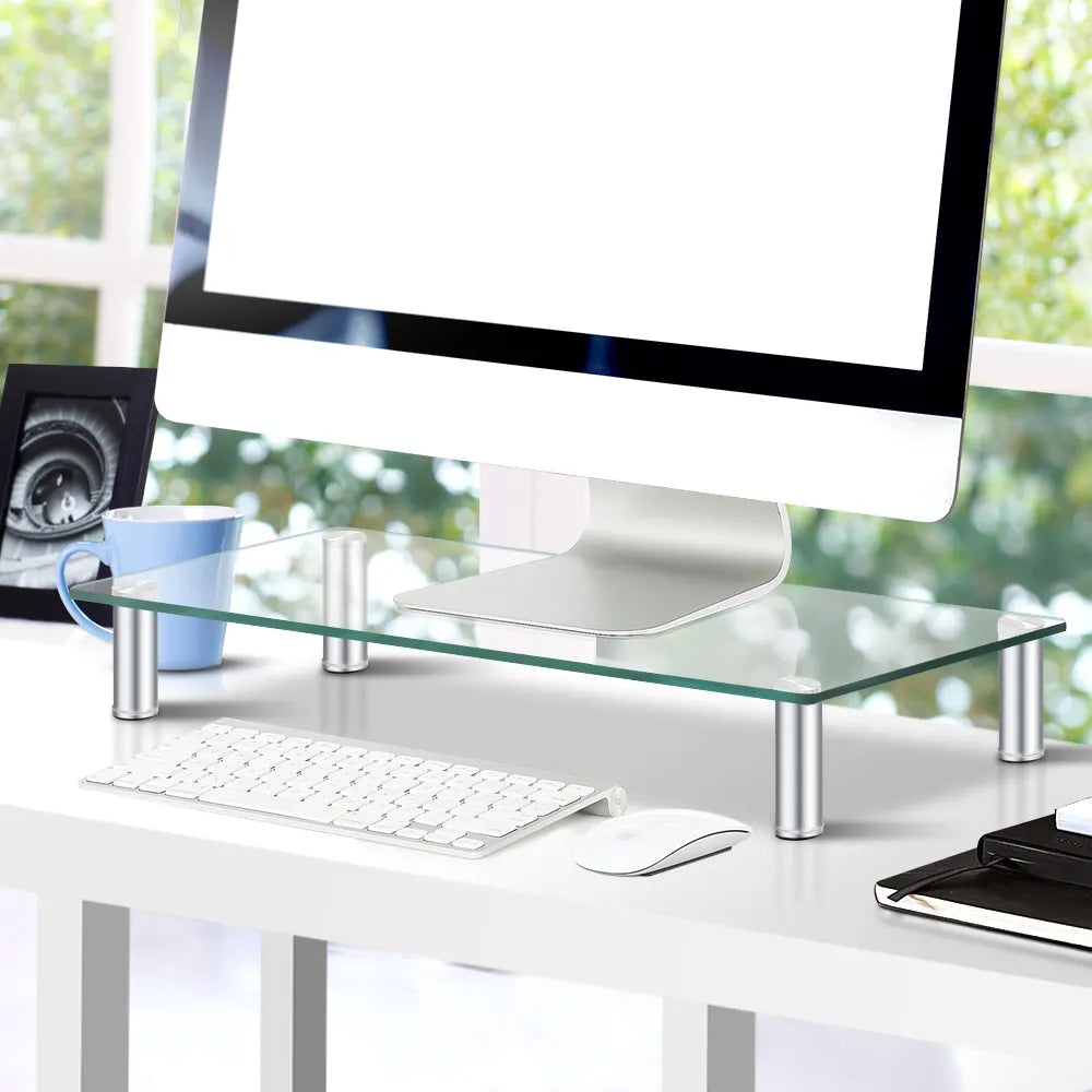 Artiss Monitor Stand Riser with Height Adjustable Computer Laptop Printer Screen Glass Display Shelf - Image 6