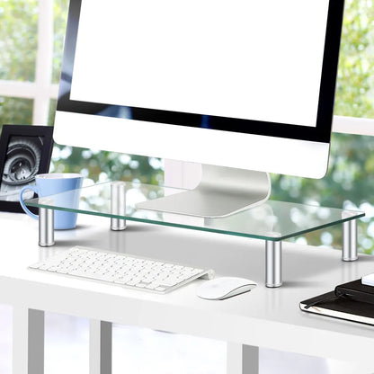 Artiss Monitor Stand Riser with Height Adjustable Computer Laptop Printer Screen Glass Display Shelf - Image 6