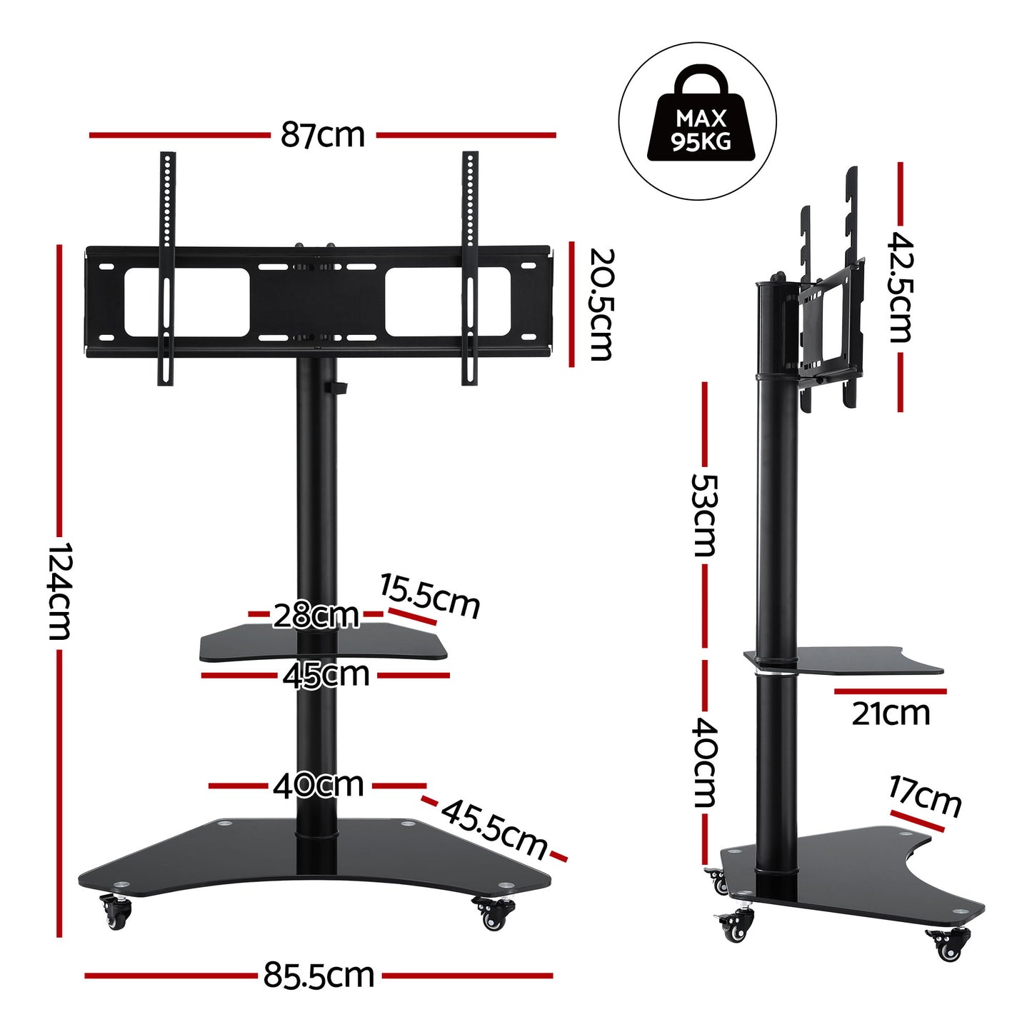 Artiss 40-100" TV Stand Mount Bracket Universal Adjustable Height with Wheels - Image 4