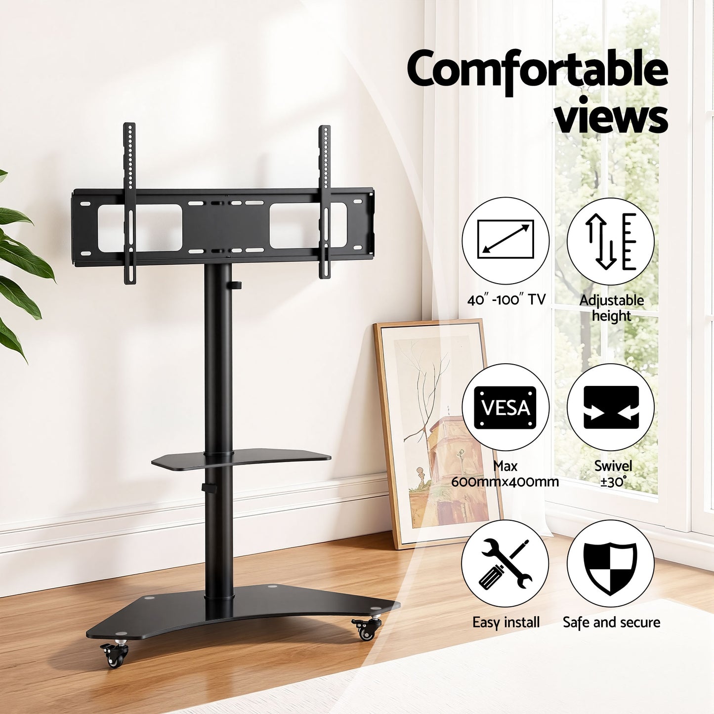 Artiss 40-100" TV Stand Mount Bracket Universal Adjustable Height with Wheels - Image 6
