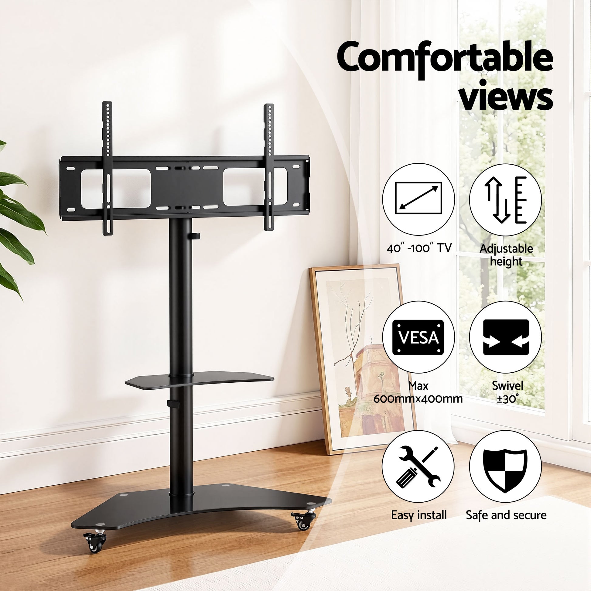 Artiss 40-100" TV Stand Mount Bracket Universal Adjustable Height with Wheels - Image 6