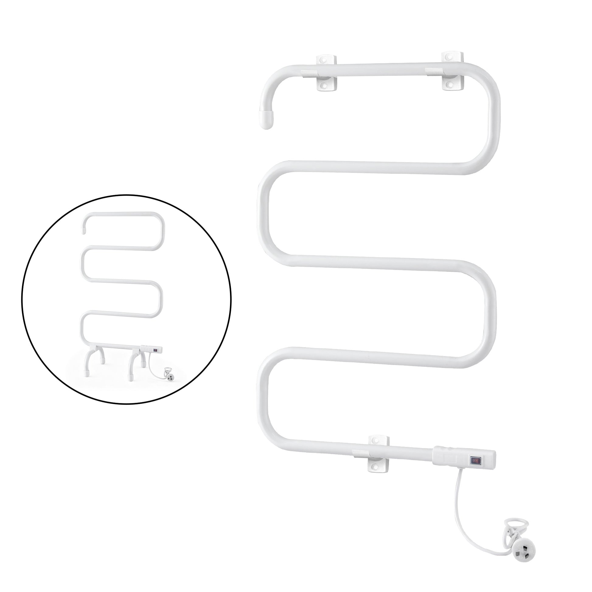 Devanti Heated Towel Rail Freestanding Wall Mounted S-Shape Electric Warmer Rack - Image 2