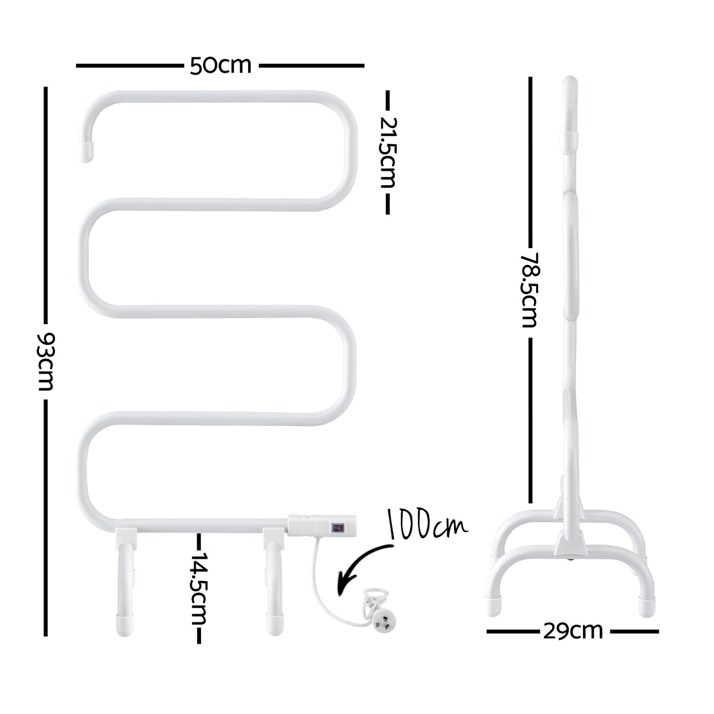 Devanti Heated Towel Rail Freestanding Wall Mounted S-Shape Electric Warmer Rack - Image 3