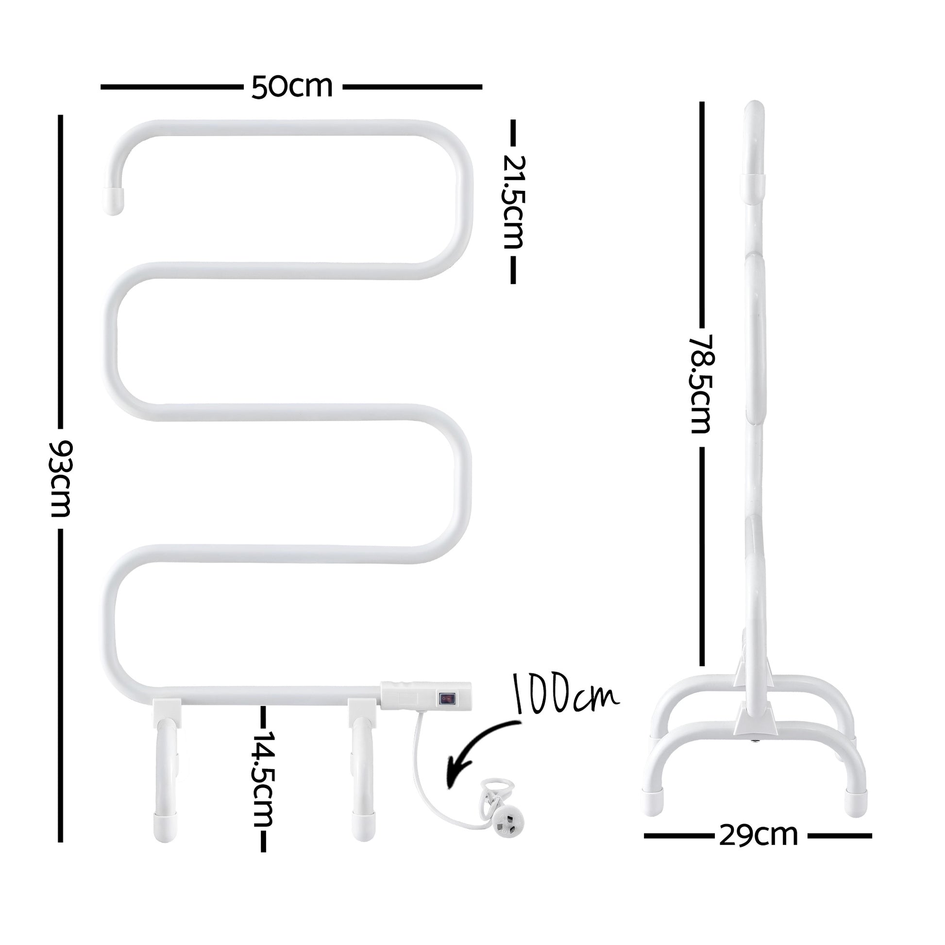 Devanti Heated Towel Rail Freestanding Wall Mounted S-Shape Electric Warmer Rack - Image 3