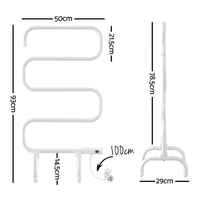 Devanti Heated Towel Rail Freestanding Wall Mounted S-Shape Electric Warmer Rack - Image 3