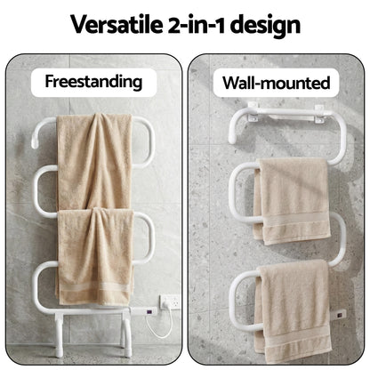 Devanti Heated Towel Rail Freestanding Wall Mounted S-Shape Electric Warmer Rack - Image 5