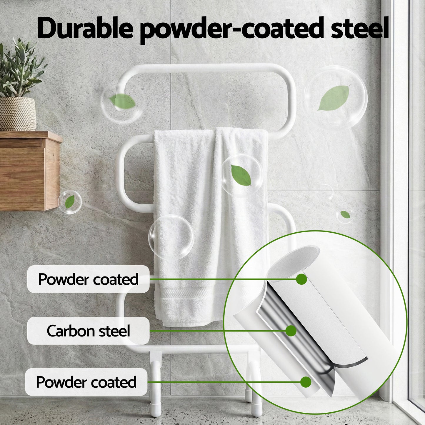 Devanti Heated Towel Rail Freestanding Wall Mounted S-Shape Electric Warmer Rack - Image 6