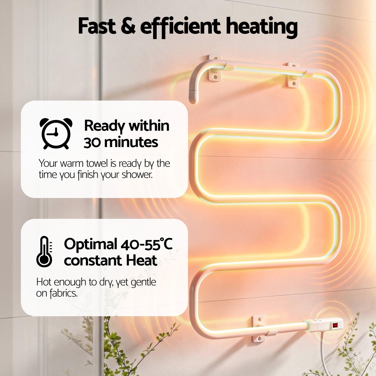 Devanti Heated Towel Rail Freestanding Wall Mounted S-Shape Electric Warmer Rack - Image 7