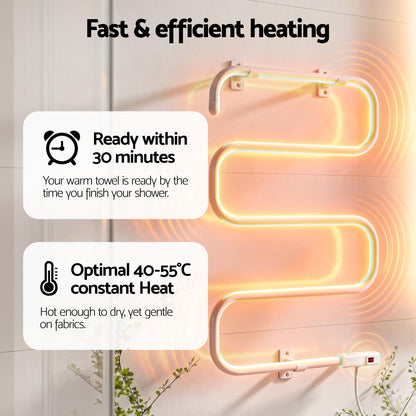 Devanti Heated Towel Rail Freestanding Wall Mounted S-Shape Electric Warmer Rack - Image 7