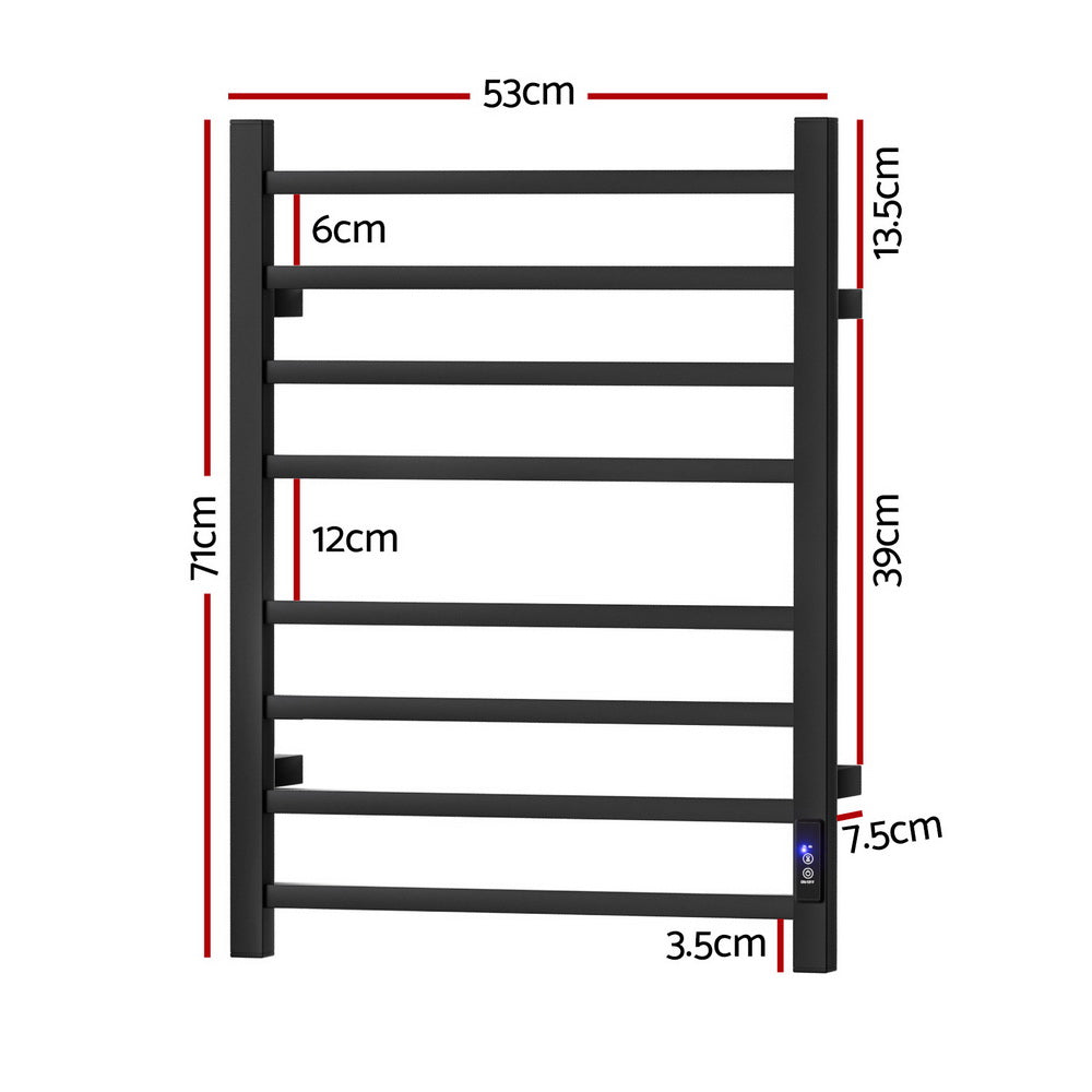 Devanti Heated Towel Rail 8 Square Bars with Timer Electric Heater Warmer Rack - Image 2