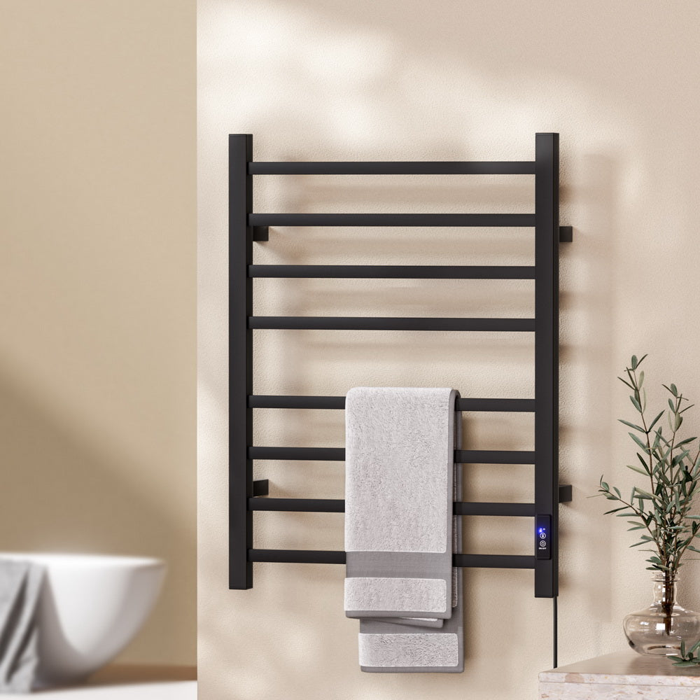Devanti Heated Towel Rail 8 Square Bars with Timer Electric Heater Warmer Rack - Image 7