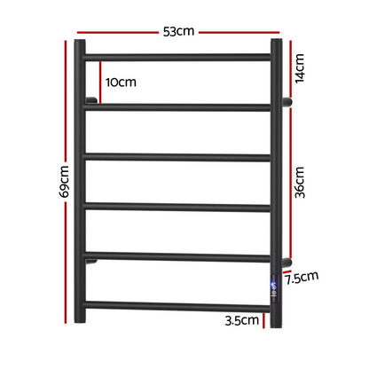 Devanti Heated Towel Rail 6 Round Bars  with Timer Electric Heater Warmer Rack - Image 2