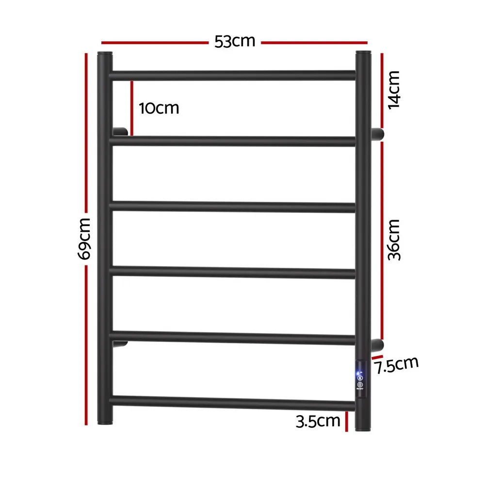 Devanti Heated Towel Rail 6 Round Bars  with Timer Electric Heater Warmer Rack - Image 2