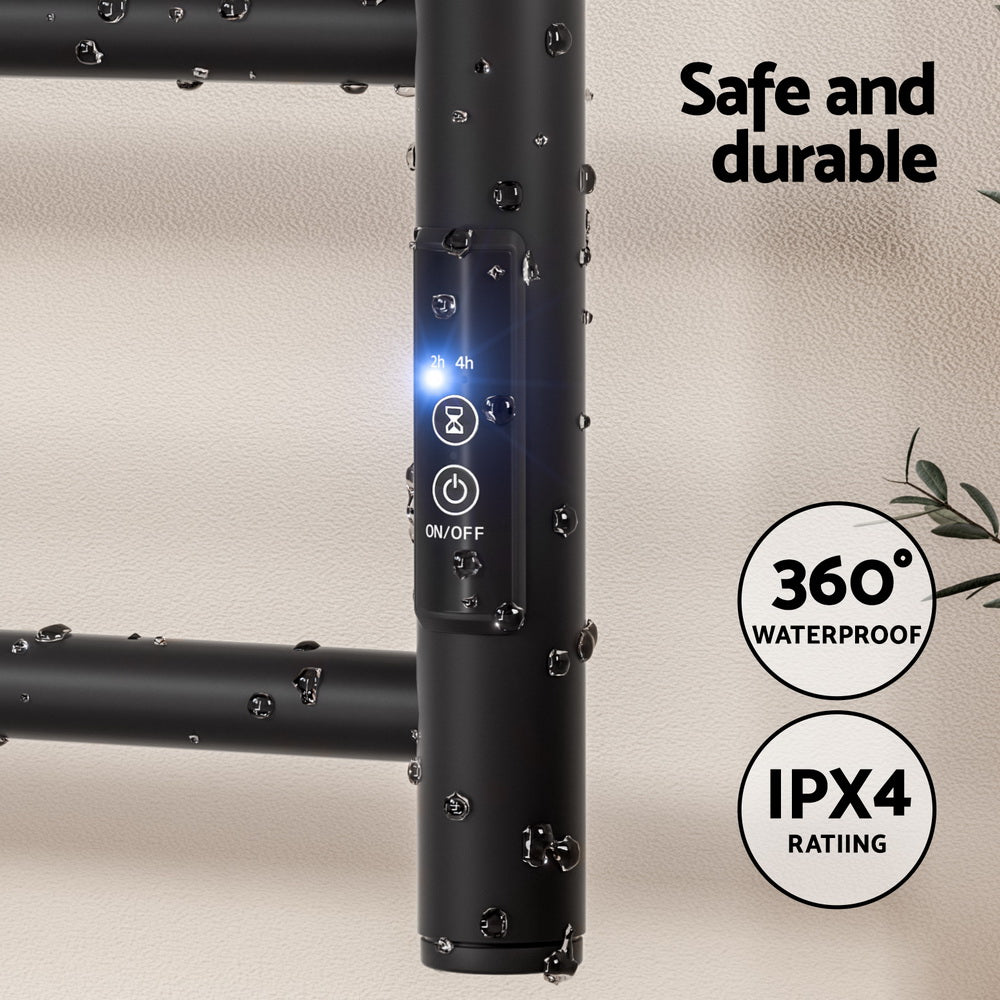 Devanti Heated Towel Rail 6 Round Bars  with Timer Electric Heater Warmer Rack - Image 5