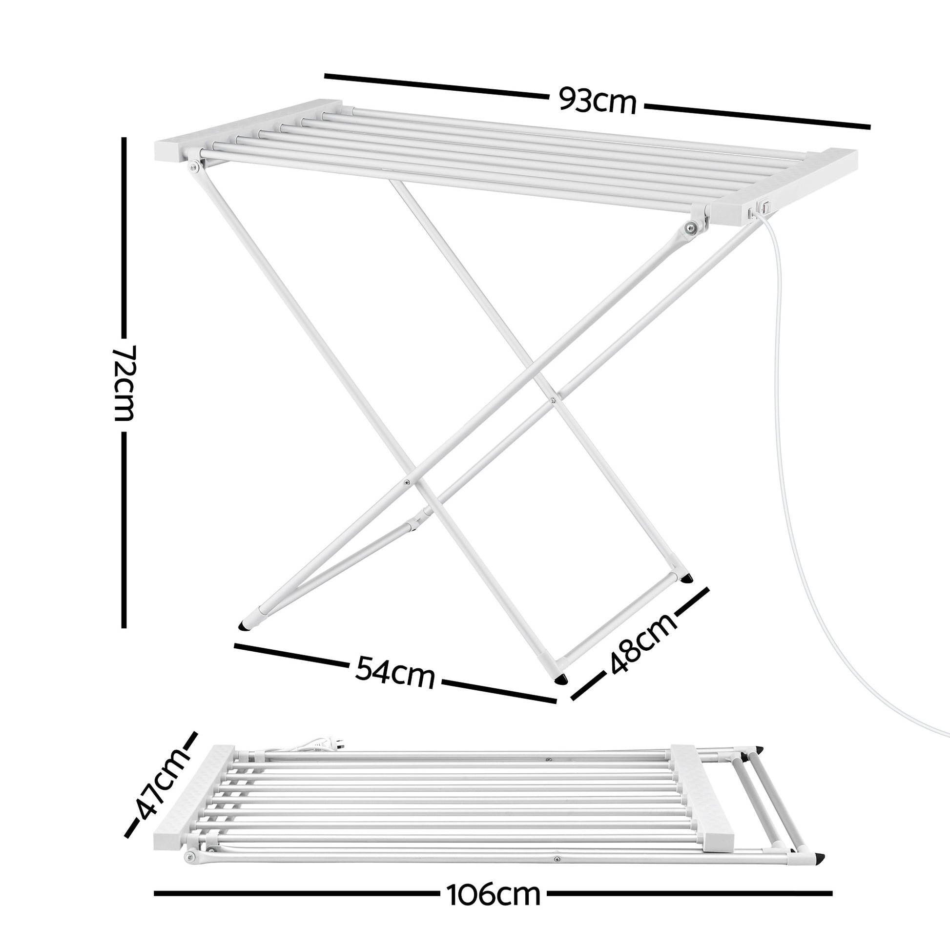 Devanti Heated Towel Rail Electric Clothes Airer Foldable Drying Rack 8 Bars - Image 3