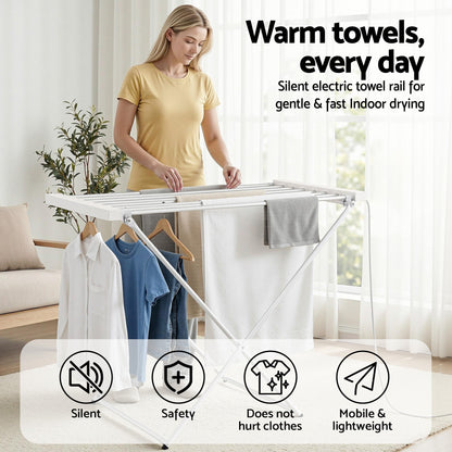 Devanti Heated Towel Rail Electric Clothes Airer Foldable Drying Rack 8 Bars - Image 5
