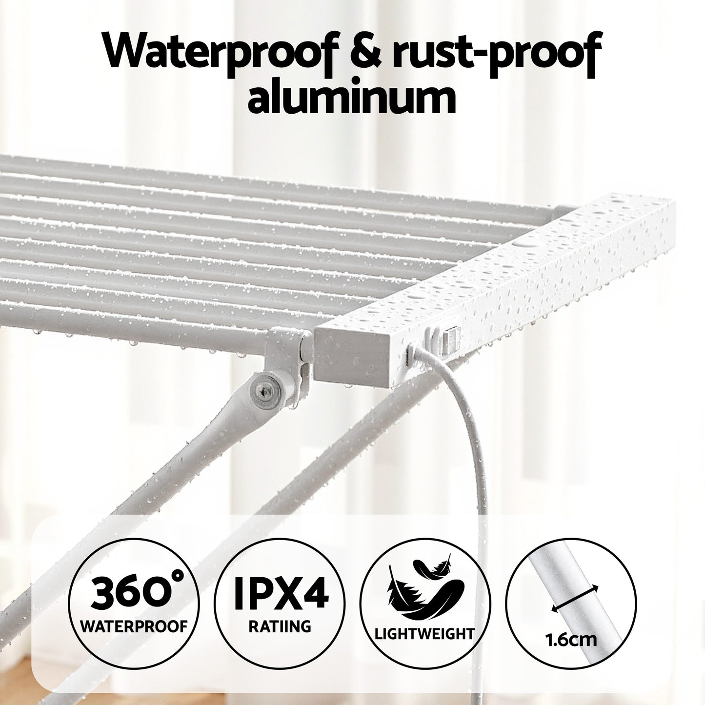 Devanti Heated Towel Rail Electric Clothes Airer Foldable Drying Rack 8 Bars - Image 7