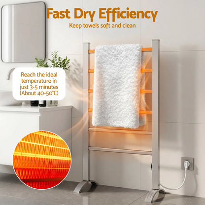 Devanti Electric Heated Towel Rail Rack 6 Bars Freestanding Clothes Dry Warmer - Image 2