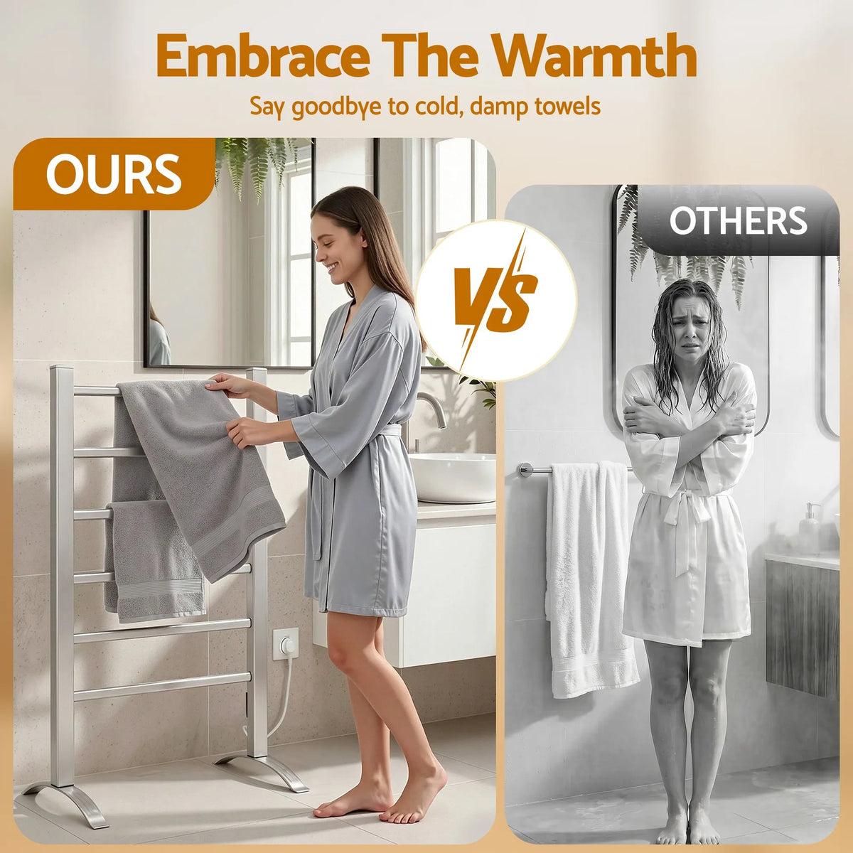 Devanti Electric Heated Towel Rail Rack 6 Bars Freestanding Clothes Dry Warmer - Image 3