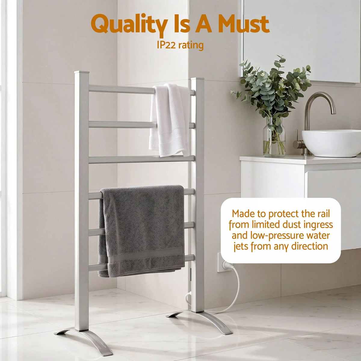 Devanti Electric Heated Towel Rail Rack 6 Bars Freestanding Clothes Dry Warmer - Image 5