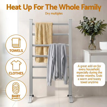 Devanti Electric Heated Towel Rail Rack 6 Bars Freestanding Clothes Dry Warmer - Image 6