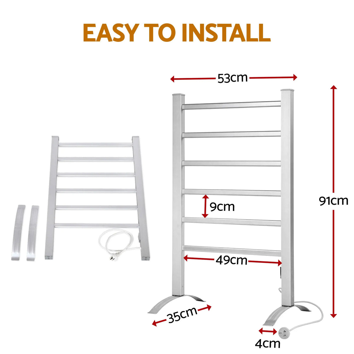 Devanti Electric Heated Towel Rail Rack 6 Bars Freestanding Clothes Dry Warmer - Image 9