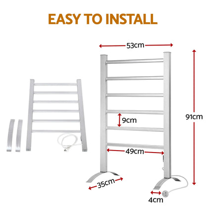 Devanti Electric Heated Towel Rail Rack 6 Bars Freestanding Clothes Dry Warmer - Image 9