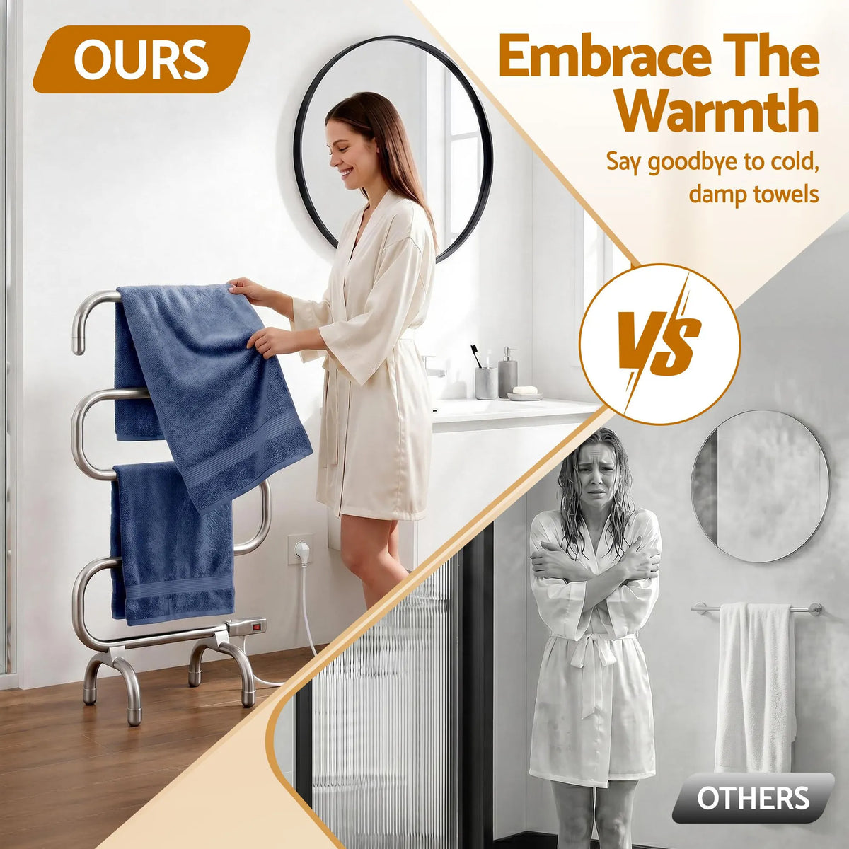 Devanti Electric Heated Towel Rail Rack 5 Bars Freestanding Clothes Dry Warmer - Image 3