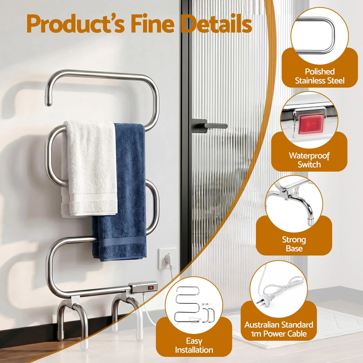 Devanti Electric Heated Towel Rail Rack 5 Bars Freestanding Clothes Dry Warmer - Image 4