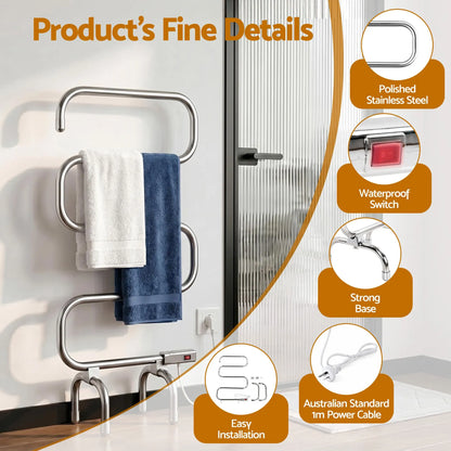 Devanti Electric Heated Towel Rail Rack 5 Bars Freestanding Clothes Dry Warmer - Image 4