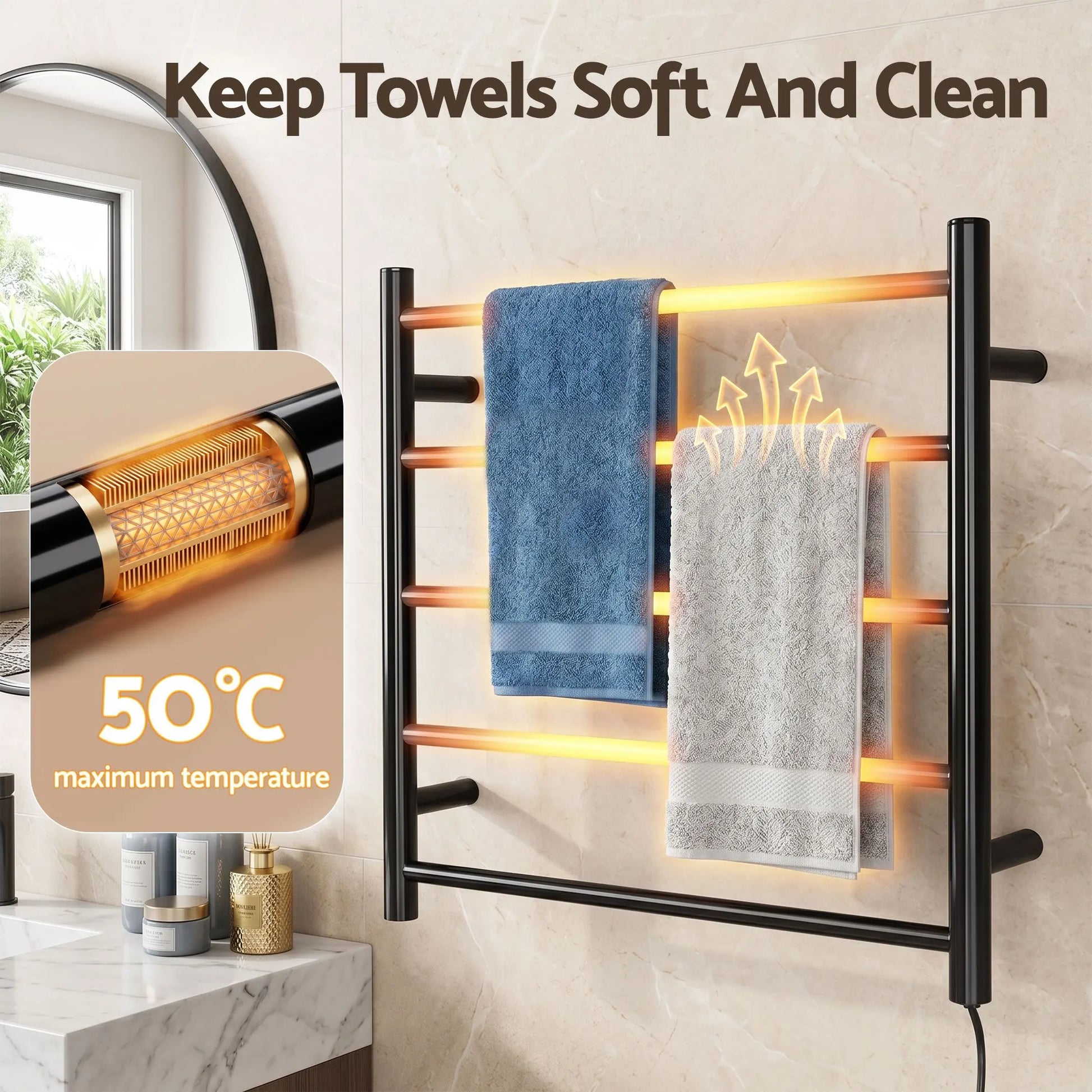 Devanti Electric Heated Towel Rail Rack 5 Bars Wall Mounted Clothes Dry Warmer - Image 2