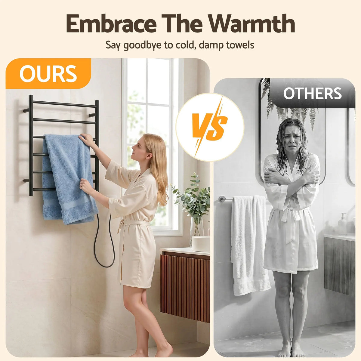 Devanti Electric Heated Towel Rail Rack 5 Bars Wall Mounted Clothes Dry Warmer - Image 3