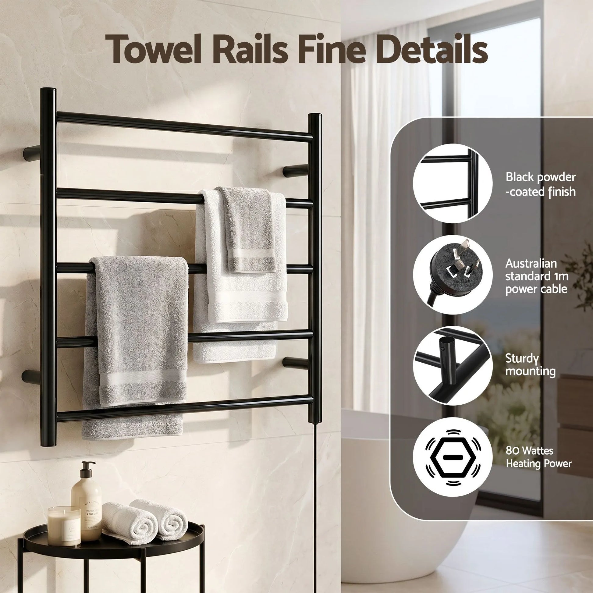 Devanti Electric Heated Towel Rail Rack 5 Bars Wall Mounted Clothes Dry Warmer - Image 4