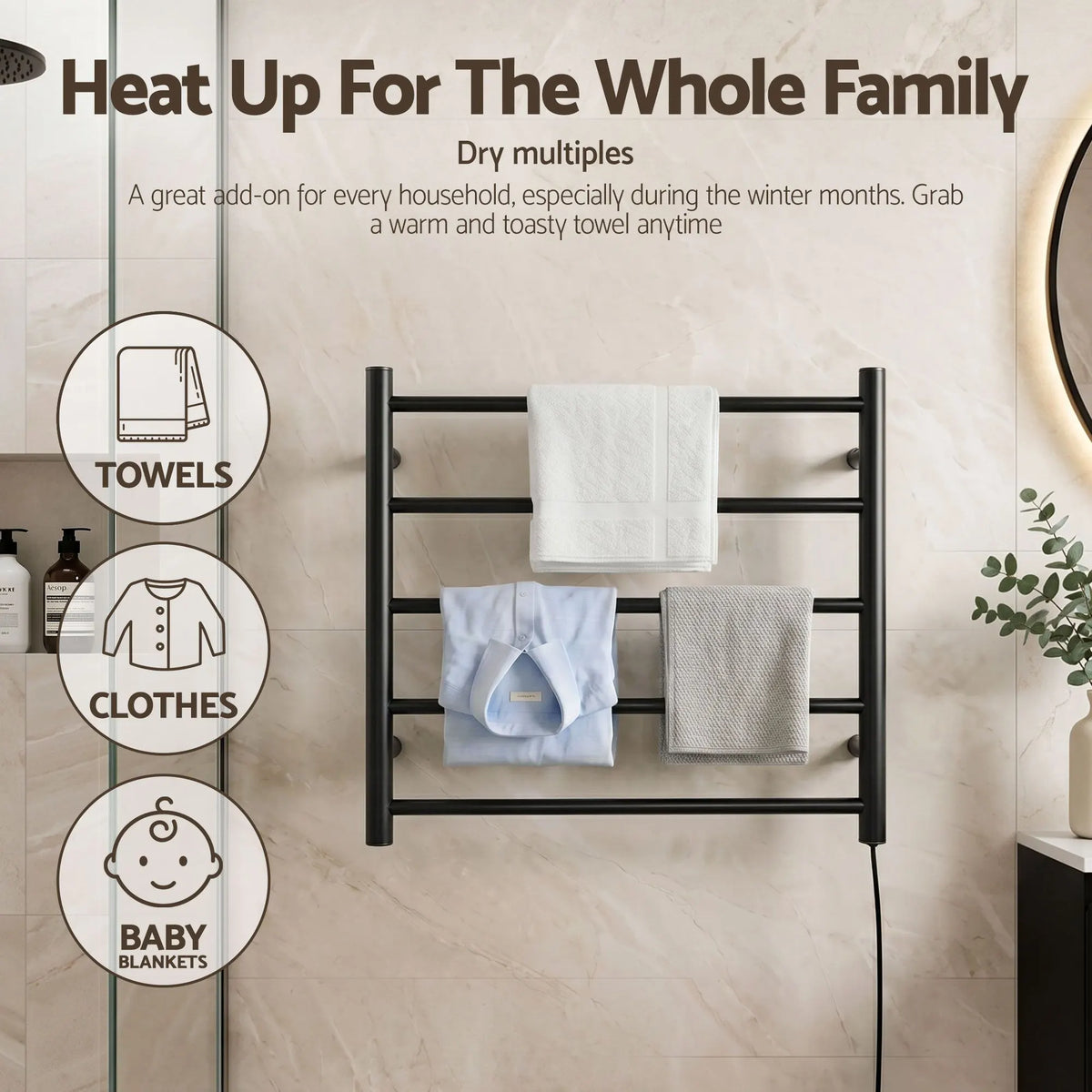 Devanti Electric Heated Towel Rail Rack 5 Bars Wall Mounted Clothes Dry Warmer - Image 6