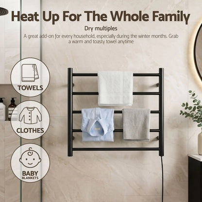 Devanti Electric Heated Towel Rail Rack 5 Bars Wall Mounted Clothes Dry Warmer - Image 6