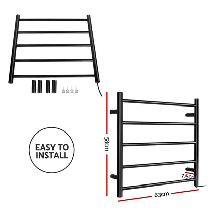 Devanti Electric Heated Towel Rail Rack 5 Bars Wall Mounted Clothes Dry Warmer - Image 8