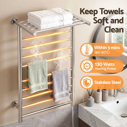 Devanti Electric Heated Towel Rail Rack 14 Bars Wall Mounted Clothes Dry Warmer - Image 2