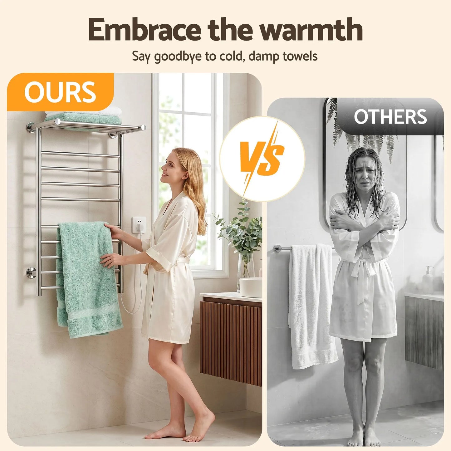 Devanti Electric Heated Towel Rail Rack 14 Bars Wall Mounted Clothes Dry Warmer - Image 3
