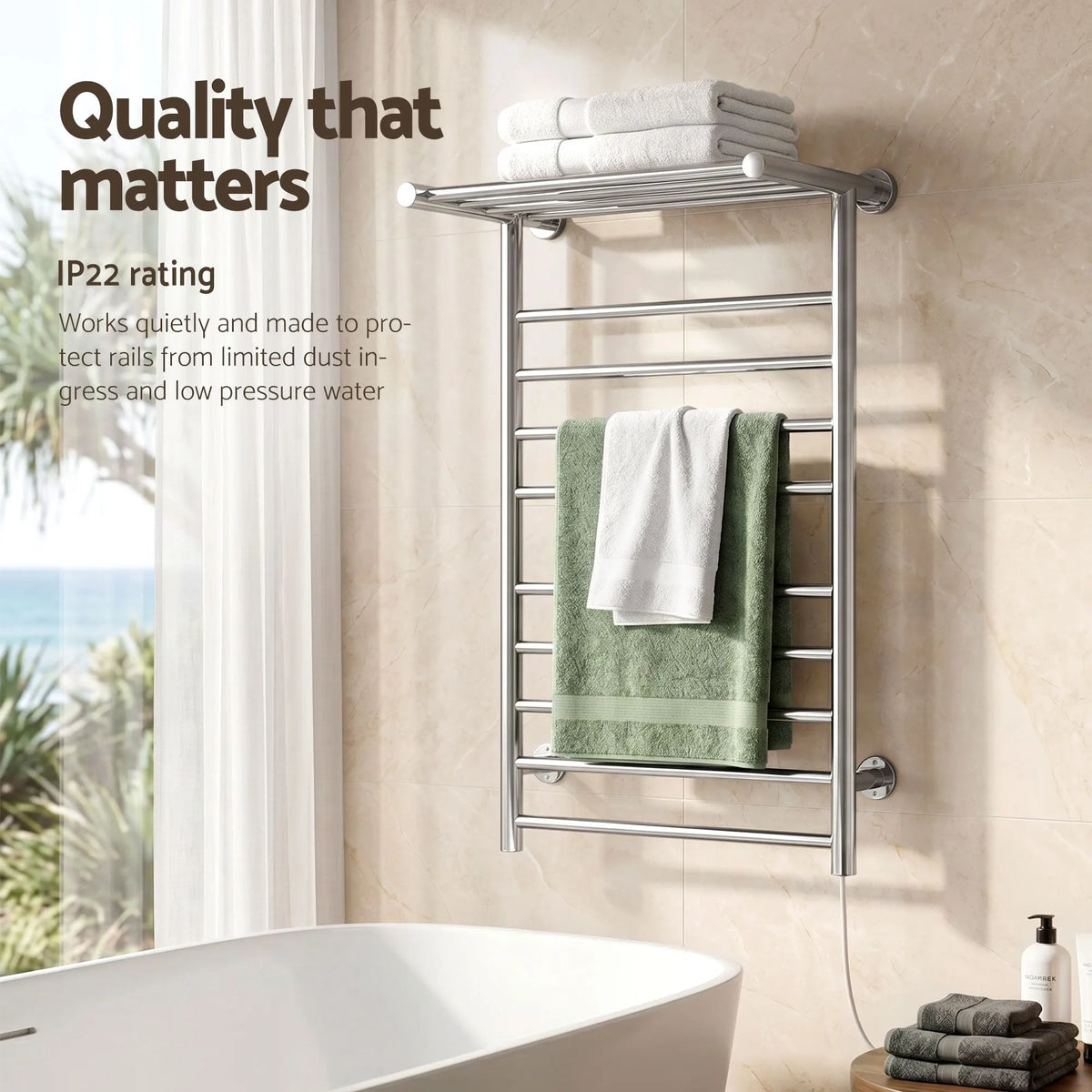 Devanti Electric Heated Towel Rail Rack 14 Bars Wall Mounted Clothes Dry Warmer - Image 5