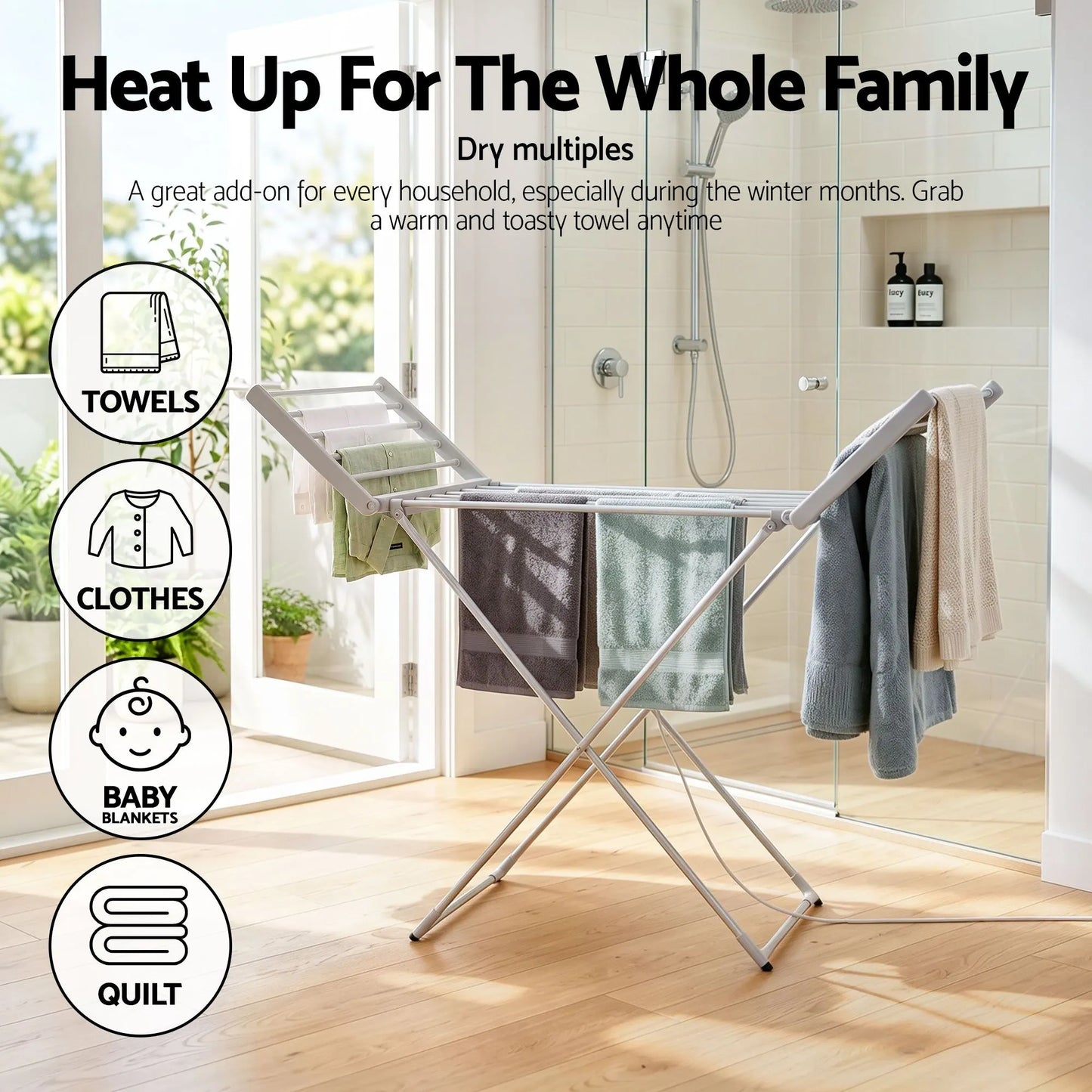 Devanti Electric Heated Towel Rail Rack 18 Bars Freestanding Clothes Dry Warmer - Image 6