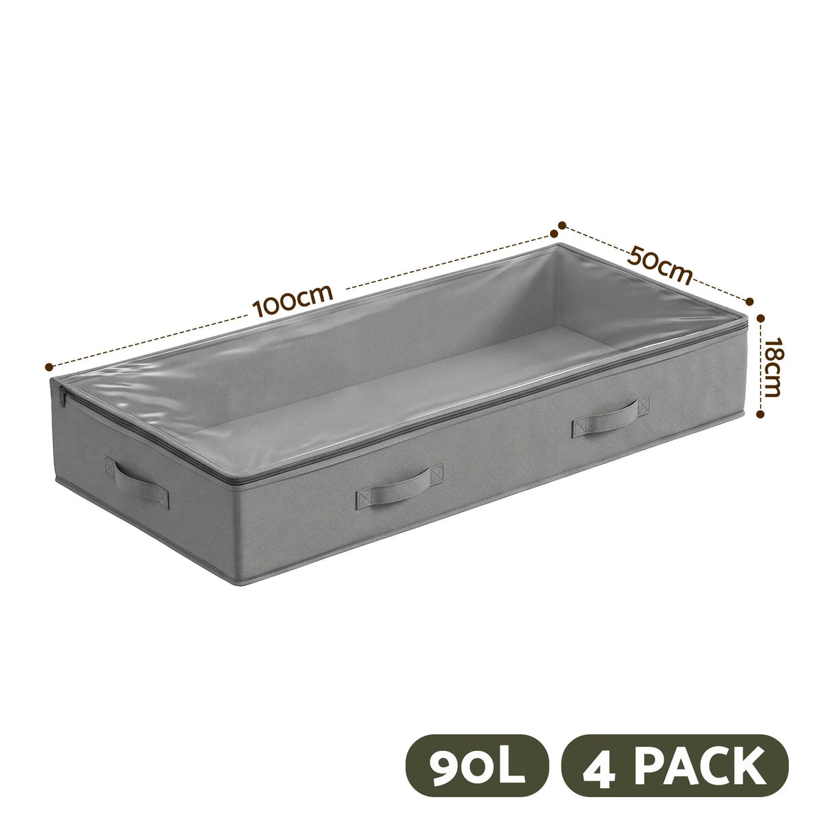 Artiss Under Bed Storage Containers X4 90L Boxes Organiser Clear Top Fabric Grey - Image 2