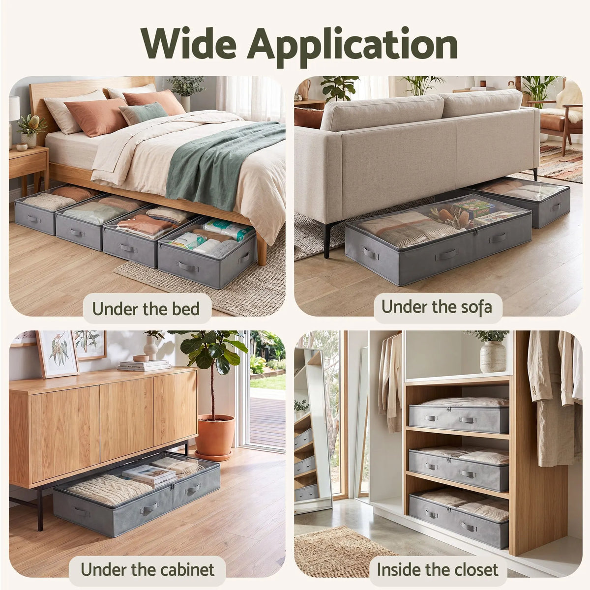 Artiss Under Bed Storage Containers X4 90L Boxes Organiser Clear Top Fabric Grey - Image 8